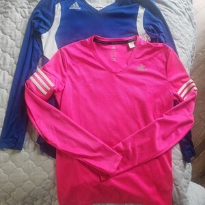 Adidas Pink and Blue Long Sleeve Tees Moisture-Wicking Performance